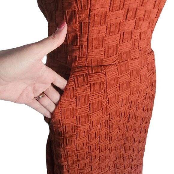 Tabitha Tema Dress 0 Rust Basket Weave Knit Sleeveless Split Neck Shoulder Bows - Picture 10 of 16